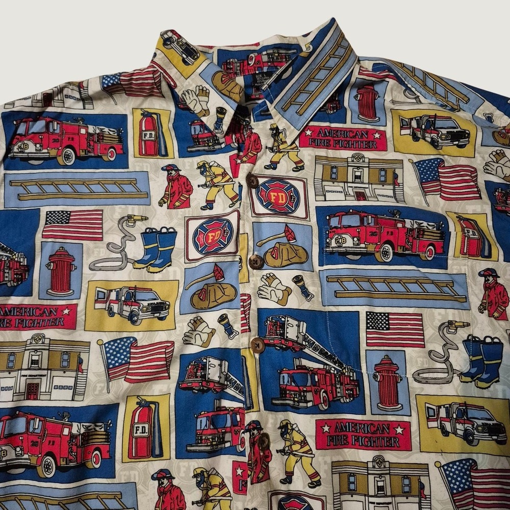 David Carey Firefighter Shirt Large American Fire Fighter Cotton Rayon Blue L